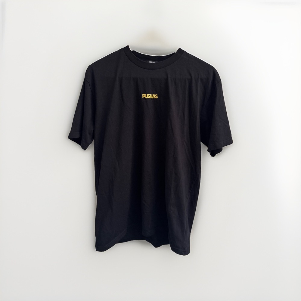 Pushas L Black Heavyweight T-shirt With‎ Gold Letters Back Hit Streetwear